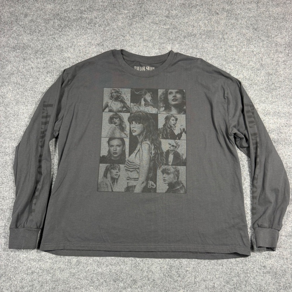 Taylor Swift The Eras Tour Long Sleeve Graphic T-Shirt Mens XL Charcoal Cotton